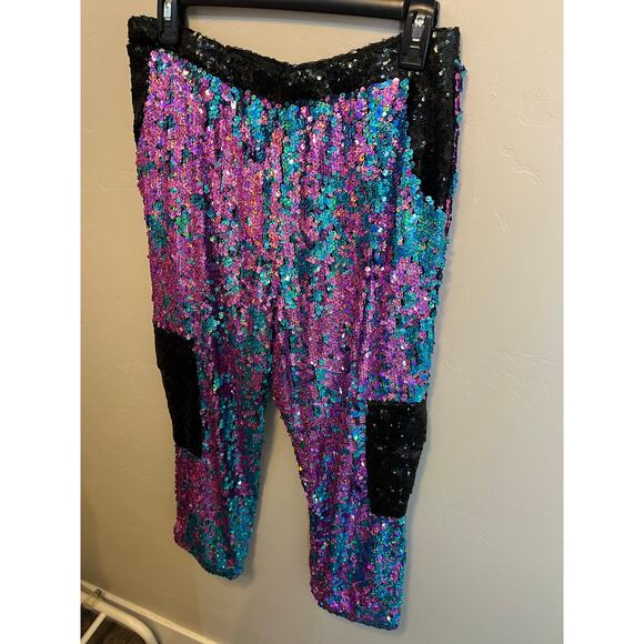 Jaded London Revolve Sequin Jogger Style Colorful Bright Elastic Waist Pants M - Picture 7 of 10